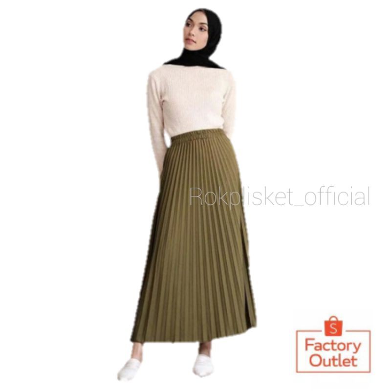 Rok Plisket Premium Jumbo | Rok Plisket Maxi Skirt Pleated | Rok Plisket Army Milo Hitam Putih | Rok
