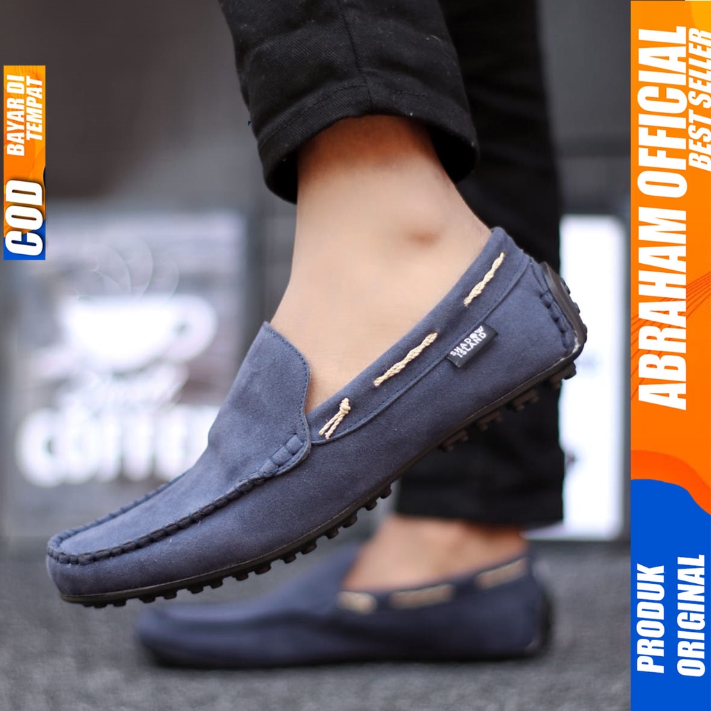 Sepatu Slip On Casual Santai Slop Hitam Kerja Pria Abraham Hunigo