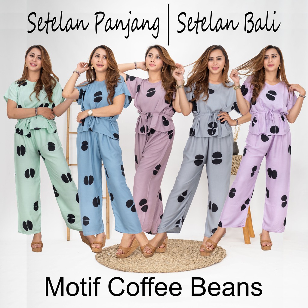 Setelan Wanita Celana Panjang Motif Coffee Beans