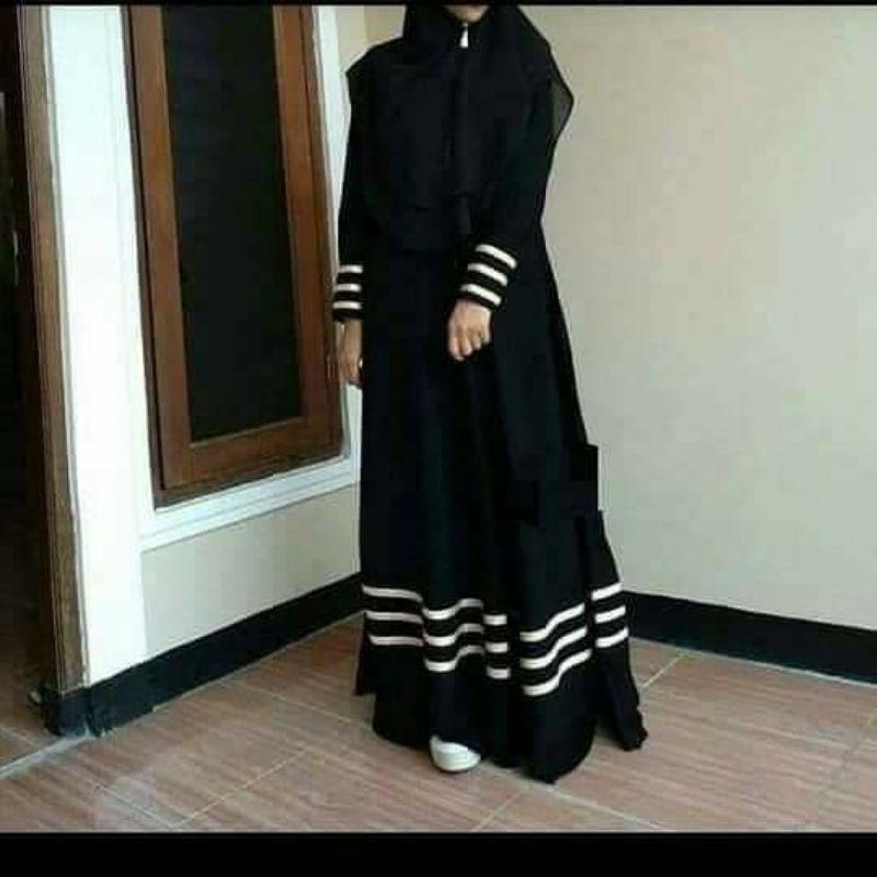 abaya list pita putih tangan manset new production