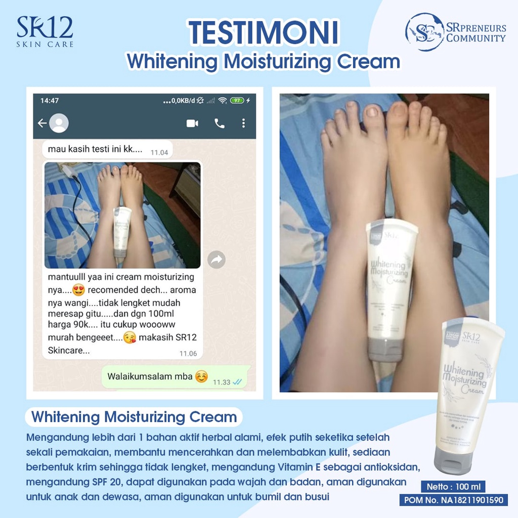 SR12 Whitening Moisturizing Cream Pelembab dan Pemutih Kulit Tubuh