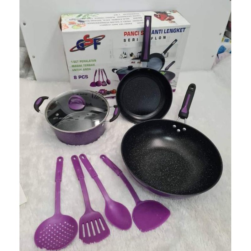 teflon GSF panci Set 8 pcs GSF 8Pcs wajan gsf frypan gsf Teflon set Series G-2429 G-2529 G-2629