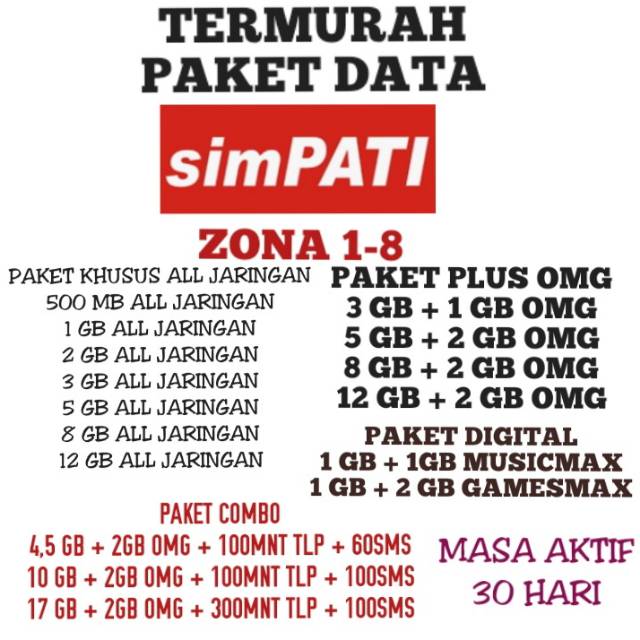 PAKET DATA SIMPATI MASA AKTIF 30 HARI