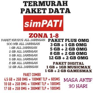 TERMURAH!!! PAKET DATA THREE 1GB 2GB 3GB 4GB 5GB 6GB 10GB