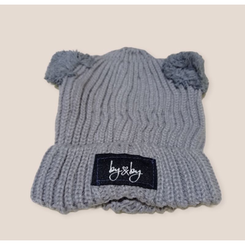 Topi Pompom Bayi Topi Anak Rajut Lembut Topi Koala Topi Bayi lucu-Abu abu