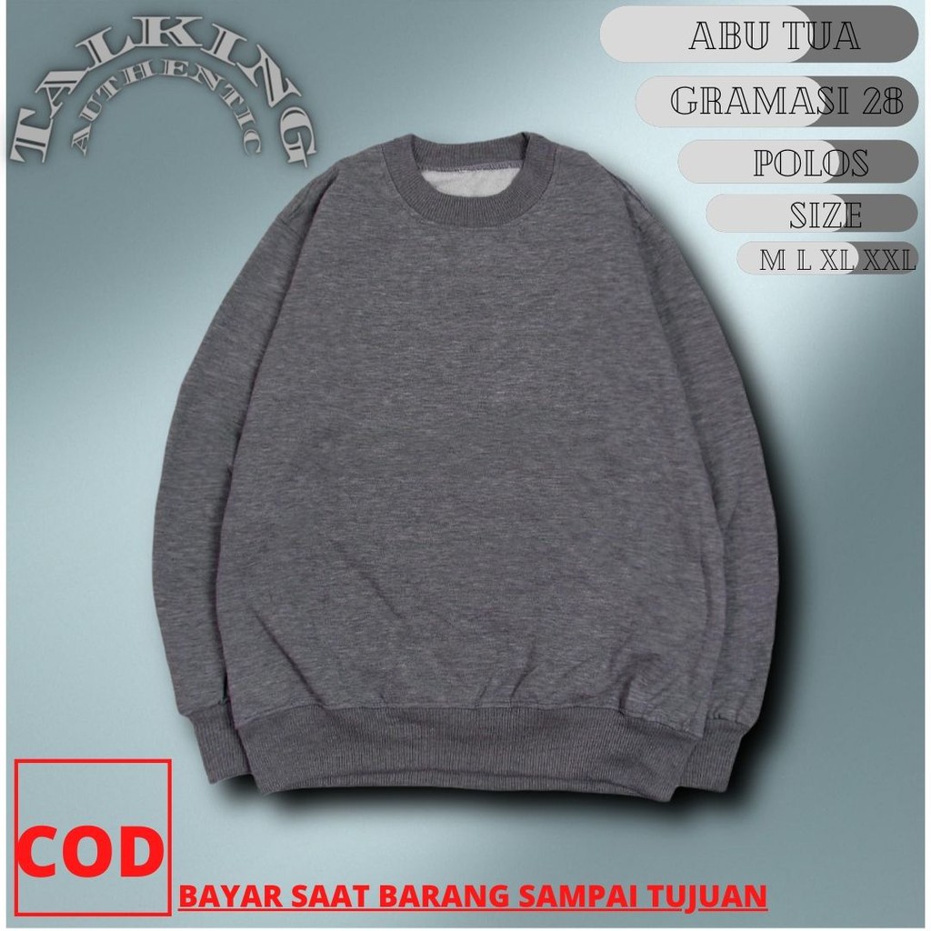 Crewneck Basic Pria Sweater Crewneck Polos Abu Tua Cowok Cewek Sweater Polos Jaket Pria Wanita