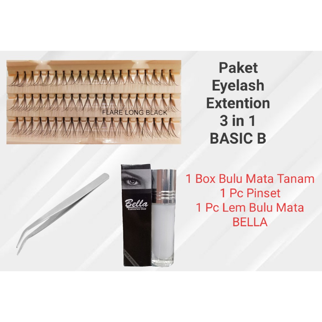 Paket Eyelash Extention 3 in 1 Bulu Mata Tanam Basic - B