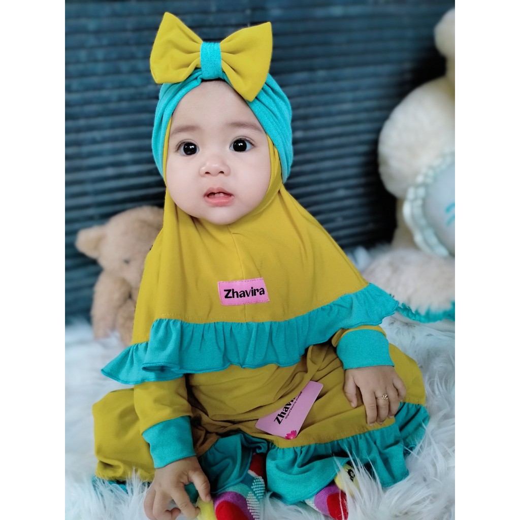 Gamis Rempel by Zhavira - Corn Biru Wardah - Gamis Bayi Balita Anak Perempuan
