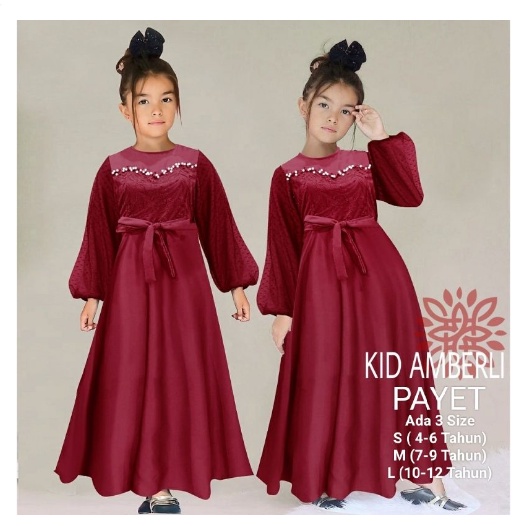 Gamis Terbaru Anak Perempuan Maxi Amberli Kids 4-12 Tahun Moscrepe Mix Brokat Import