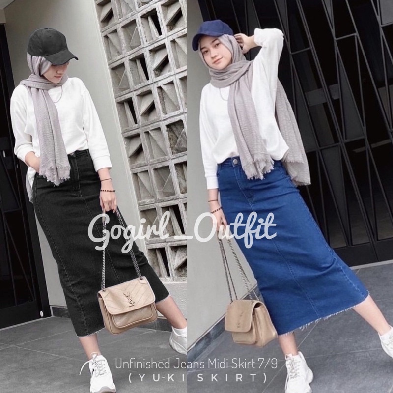Rok Span Jeans Unfinished / Rok Span 7/9 / Rok Span Panjang / Rok Jeans Panjang /Yuki Skirt