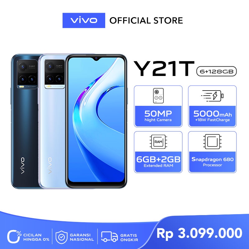 [NEW EXCLUSIVE LAUNCH] vivo Y21T - RAM 6GB+2GB Extended, ROM 128GB,
    50MP Camera, Snapdragon 680