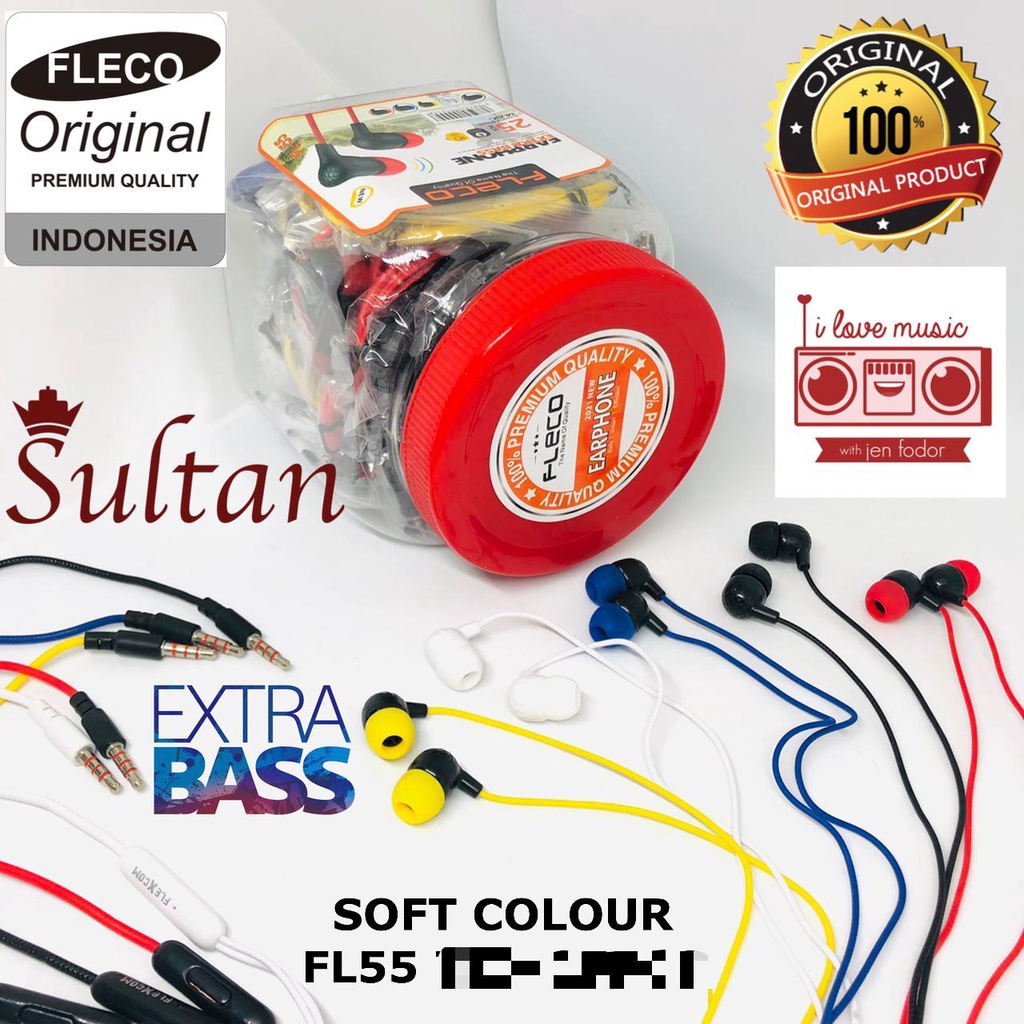 PROMO earphone Fleco FL55 FL-55 Handsfree Super Bass 1 toples 25pcs / VIBOX PM03 ISI 30PCS 1 TOPLES