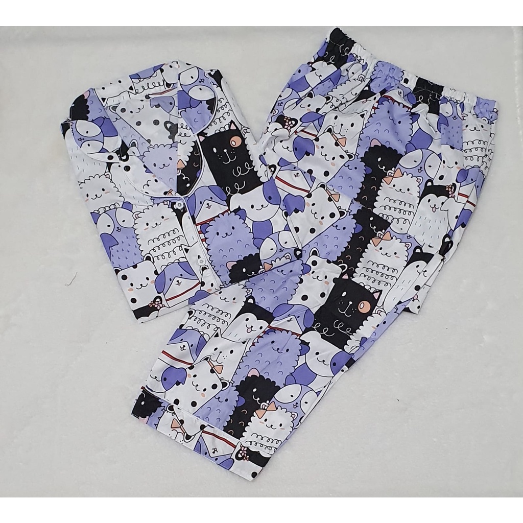 Piyama Dewasa Motif Kucing Cat Lover Baju Tidur Cewek Kekinian