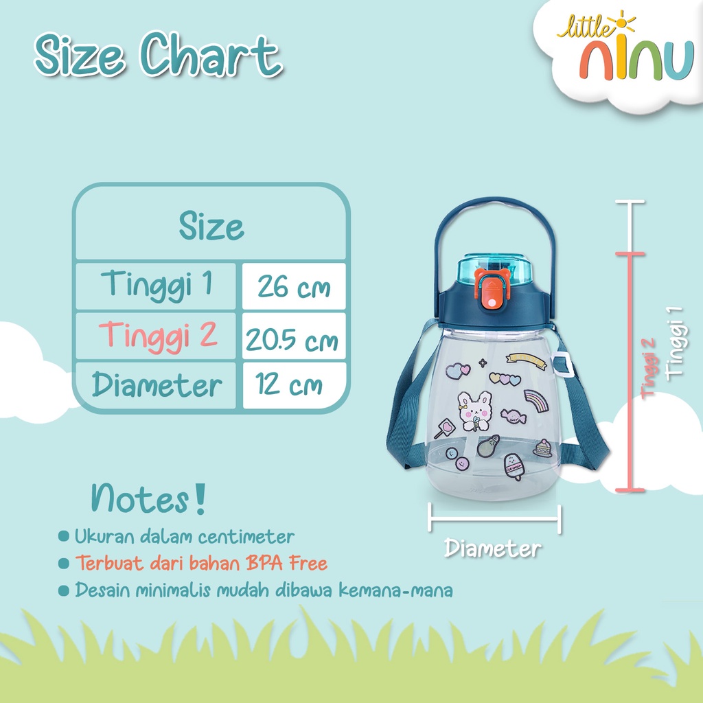 LITTLE NINU Botol Minum Anak Sedotan Straw Water Bottle 1300 ml