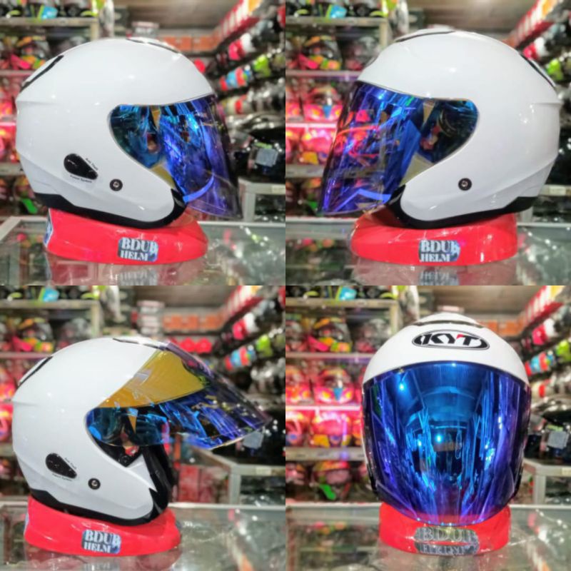 Helm KYT KYOTO R SOLID WHITE Original modif (PAKET GANTENG)-WHITE /VENOM/ BLUE