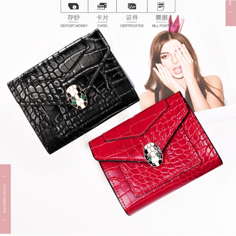 DOMPET LIPAT WANITA KECIL KULIT CROCO IMPORT MURAH HAVANA MINI SLOT KARTU PENDEK KOREA PREMIUM BATAM