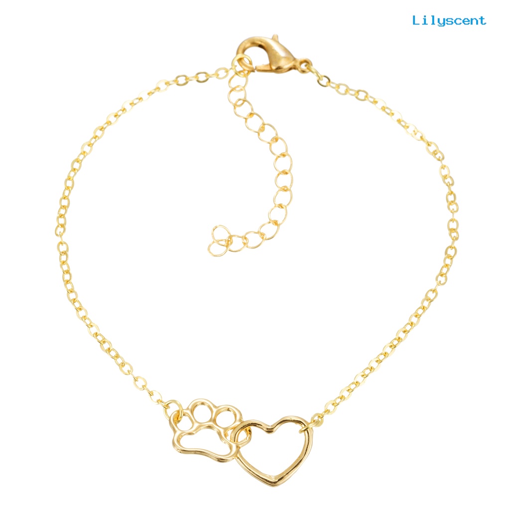 Lilyscent Unique Simple Women Dog Paw Print Heart Chain Bracelet Jewelry Accessory for Valentine Day