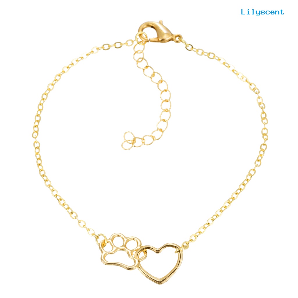 Lilyscent Unique Simple Women Dog Paw Print Heart Chain Bracelet Jewelry Accessory for Valentine Day