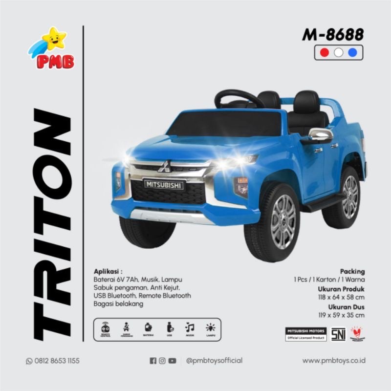 MOBIL AKI MAINAN ANAK MITSUBISHI TRITON LISENSI PMB M-8688 / M8688 / M 8688-2