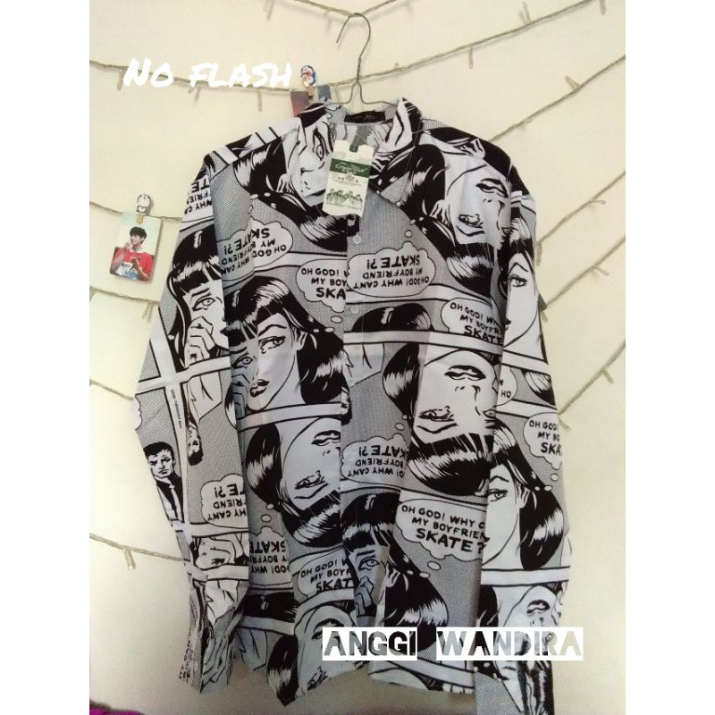 [READY] NEW kemeja Import oversize wanita pria motif print kartun
