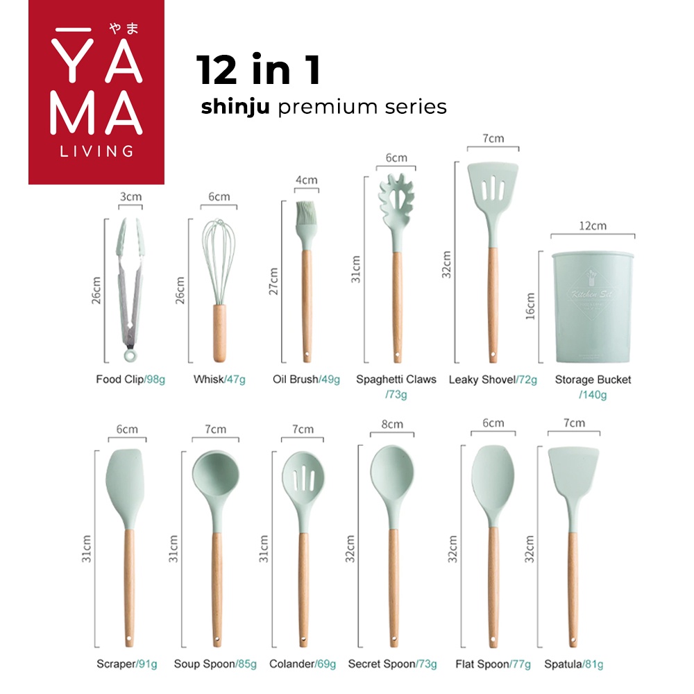 YAMA SHINJU Non Stick Silicone Kitchen Utensil Peralatan Masak Set Spatula Dapur