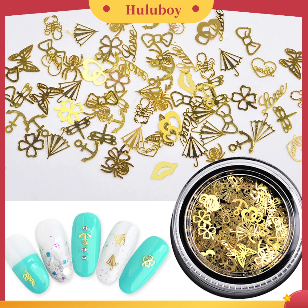 Huluboy Huluboy♡ 2 Kotak Stiker Sequin Metal Hollow Bentuk Daun Natal Untuk Dekorasi Nail Art