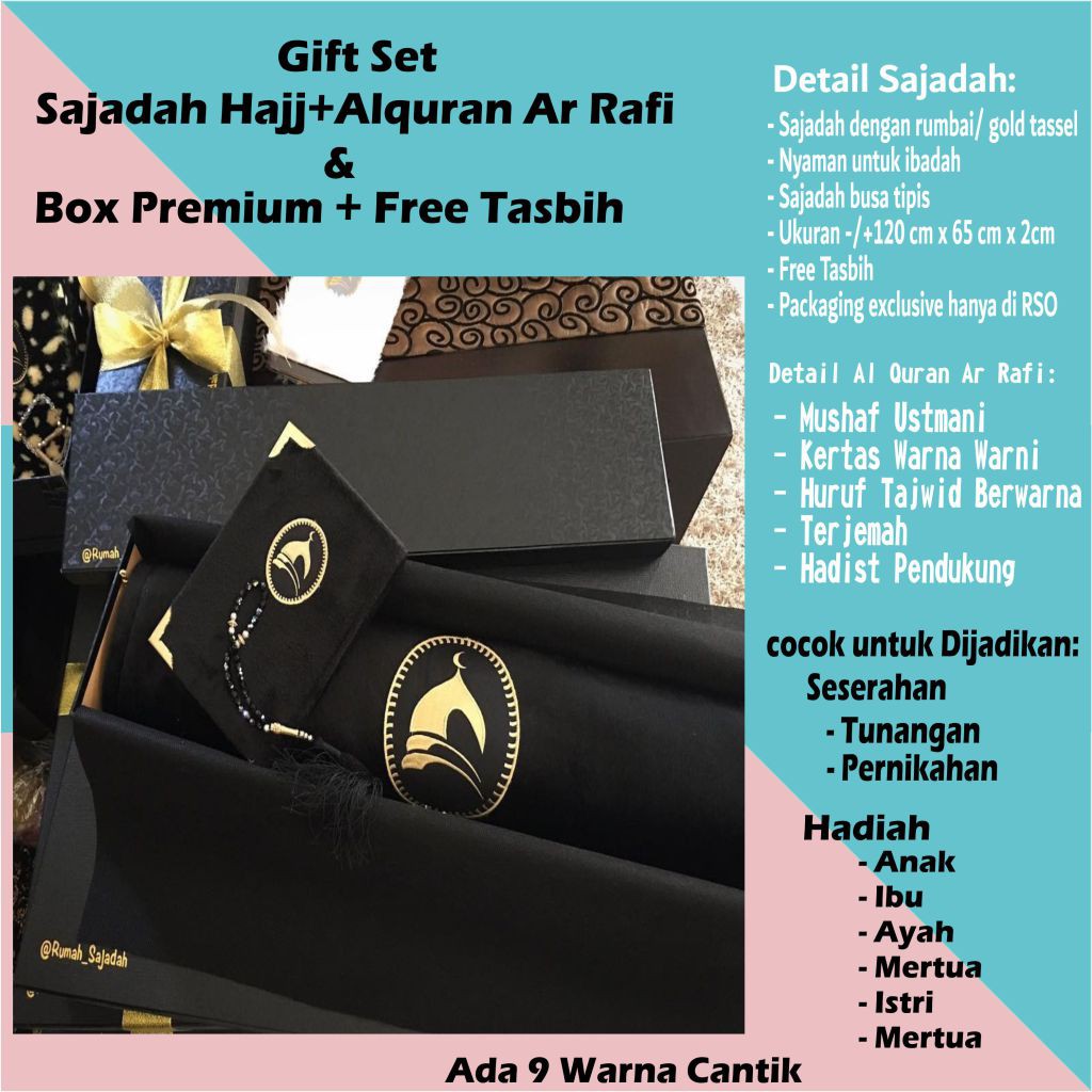 Sajadah Hitam Polos Premium Giftset Box Packaging Exclusive Mewah Sejadah