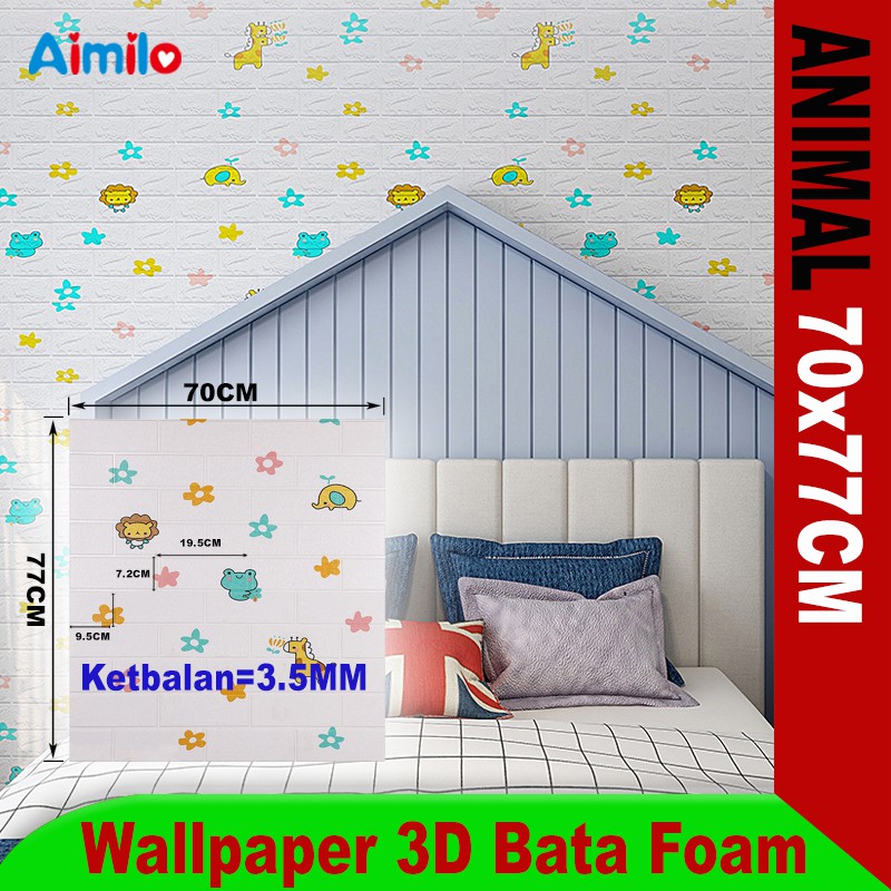 (Aimilo)  Wallpaper Dinding 3D Foam Motif Batu Bata Dekorasi Dinding Kamar Murah Ukuran 70 x 77 CM-3.5MM AiBK3-5