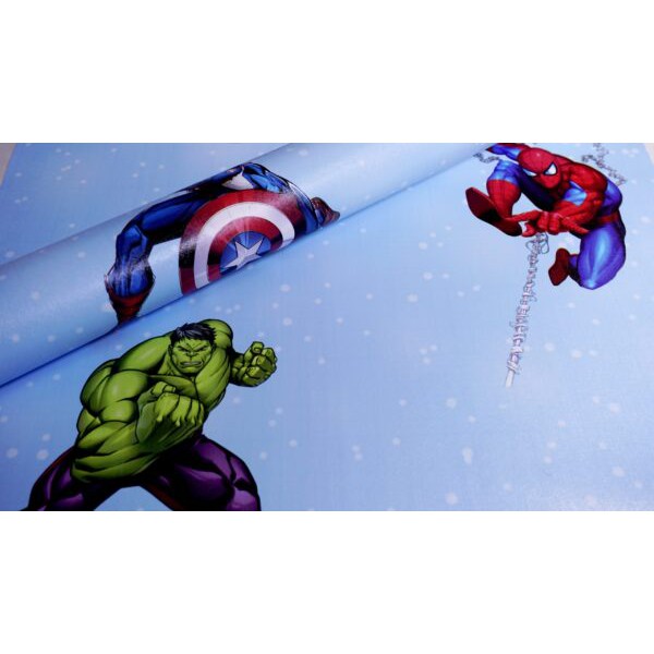 Baru - Murah Wallpaper Sticker Dinding Biru Karakter Kartun Anak Avenger Hulk Spiderman Captain