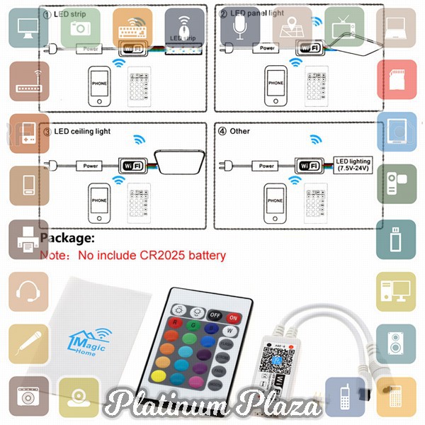 Mini Wifi Controller + 24Key IR Remote Lampu LED RGB - White`E3MEQK-