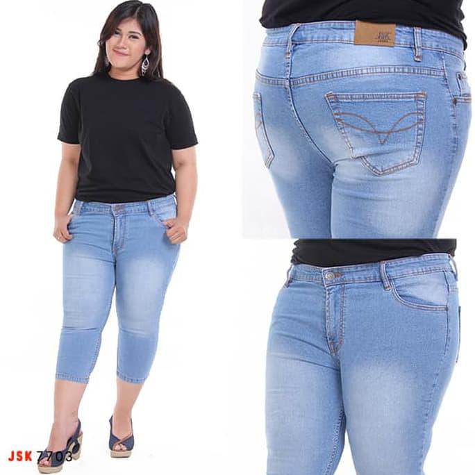 EDISI TERBARU CELANA PENDEK JEANS 7/8 SKINNY JEANS WANITA JSK - NAVY