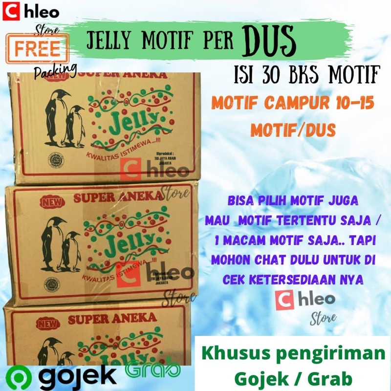 

Jelly motif jelly 1 ctn / Jelly motif Campur 1 ctn ( 30 pcs) merk super aneka