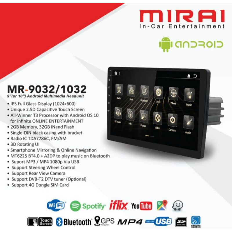 Headunit Android Mirai 1032 10" Inch Universal