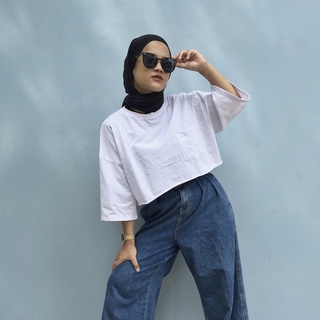 Tq88indonesia Fashion Baju Atasan Wanita Terbaru /  RADE CROP TOP / Busana Casual Cewek Lengan 3/4 / Ootd / Outfit