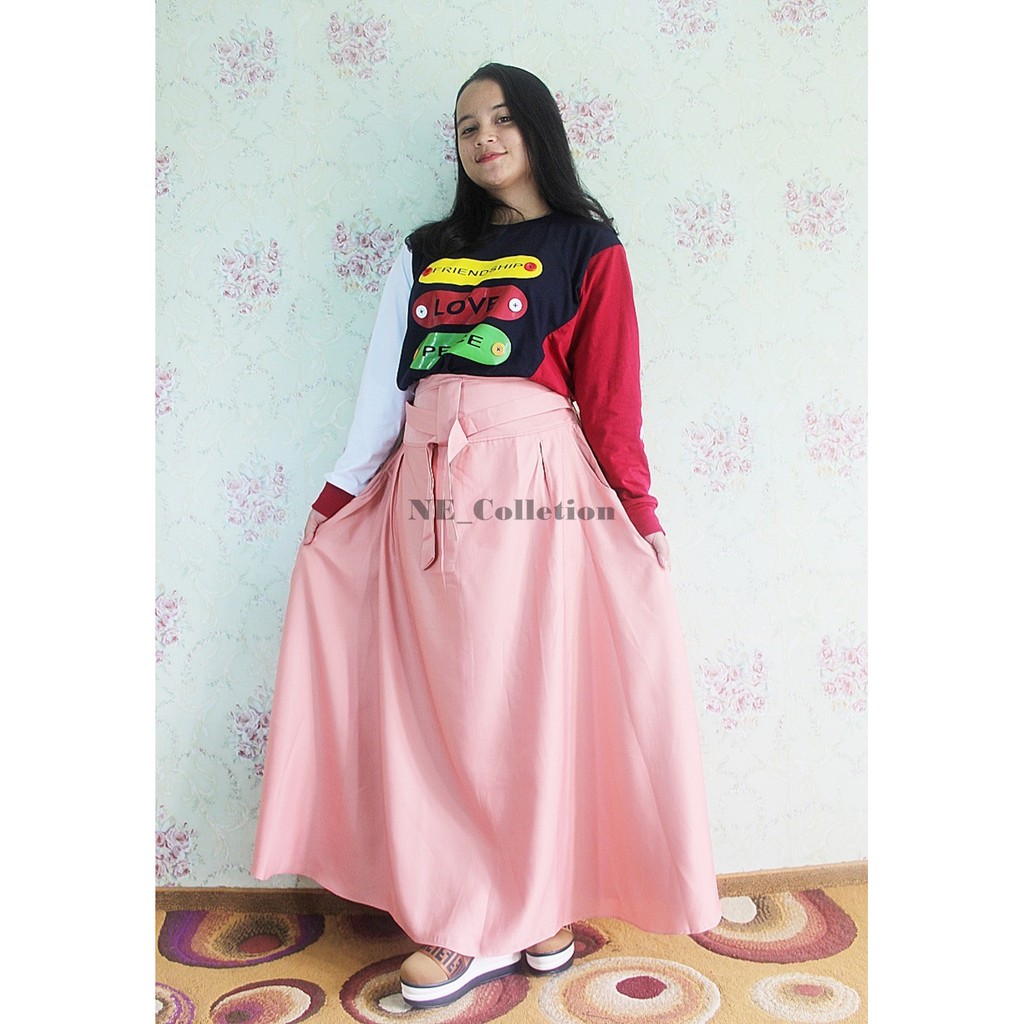 Rok Mayung Bahan Balotelli Rok Panjang Wanita Warna Pink