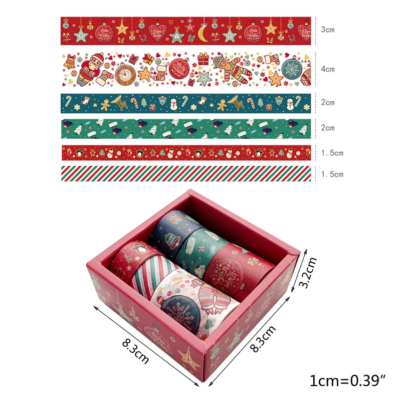 6 Roll Tape Kertas Washi Motif Natal Untuk Scrapbook