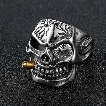 SEUSUK  Cincin Motif Kepala Tengkorak Gaya Vintage Punk Lapis Emas untuk Pria