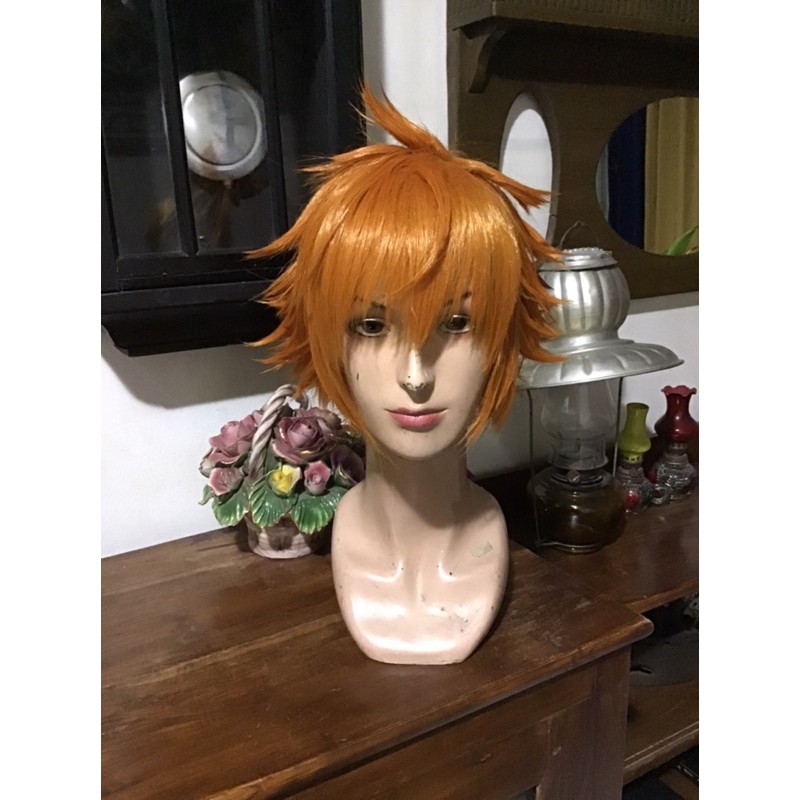 Ace Trappola Twisted Wonderland wig cosplay cowok orange pumpkin
