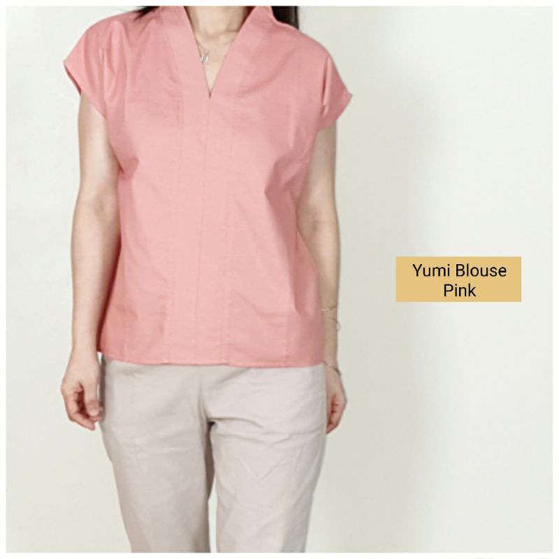 Blouse Atasan Wanita Lengan Pendek Katun Uniqlo, Yumi Blouse#-Yumi Blouse Pink