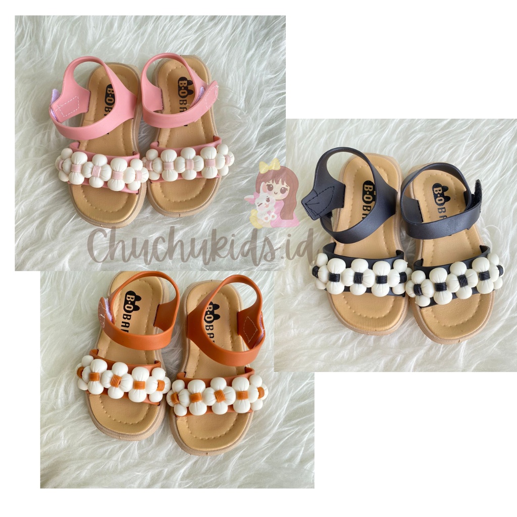 Sandal Sepatu anak Perempuan Motif Bunga pom pom Sandal Anak Perempuan Bahan Karet Model Lucu 1-5 Tahun Import