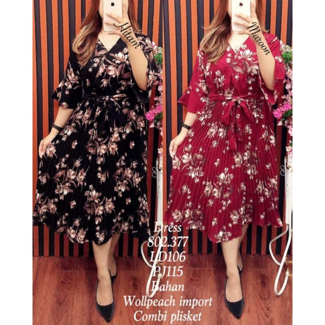 802377 Dress Plisket Wollpeach Import