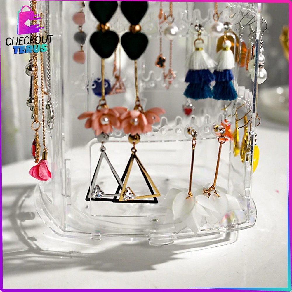 CT K20 Rak Anting Acrylic Putar 360 Derajat Rak Organizer Impor Tempat Perhiasan Kotak Penyimpanan Kalung