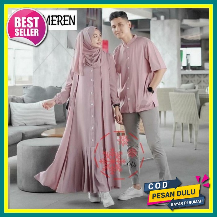 Baju Batik Couple Gamis Kondangan Dress Brukat Muslim Wanita Pakaian Perempuan Gaun - Couple Batik P