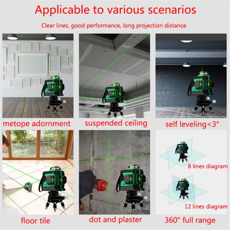 Laser Level Self Leveling 3D Wall Meter Laser Beam 12 Line Recharge