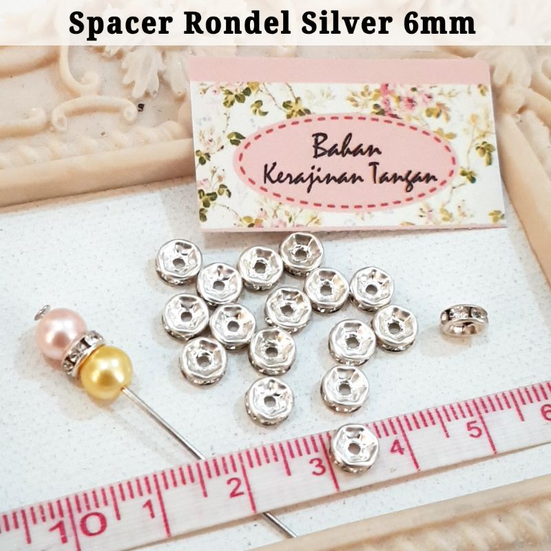 50 biji Spacer Rondel Mote Jarak Pembatas Manik Kristal 6mm 8mm Gold Silver isi 50 biji