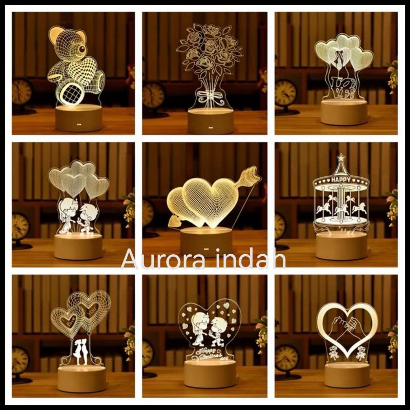 LAMPU HIAS 3D /LAMPU TIDUR 3D /LAMPU HIAS AKRILIK 3D PUTIH KUNING WARMWHITE