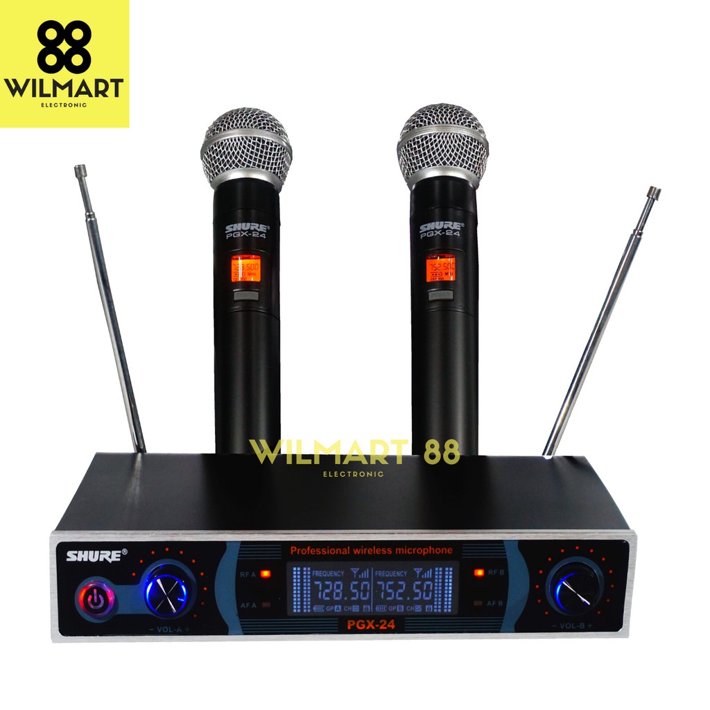 Mic Wireless PGX 24 / Professional Microphone Wireless UHF PGX - 24 Double Handles (2 Mic Pegang)