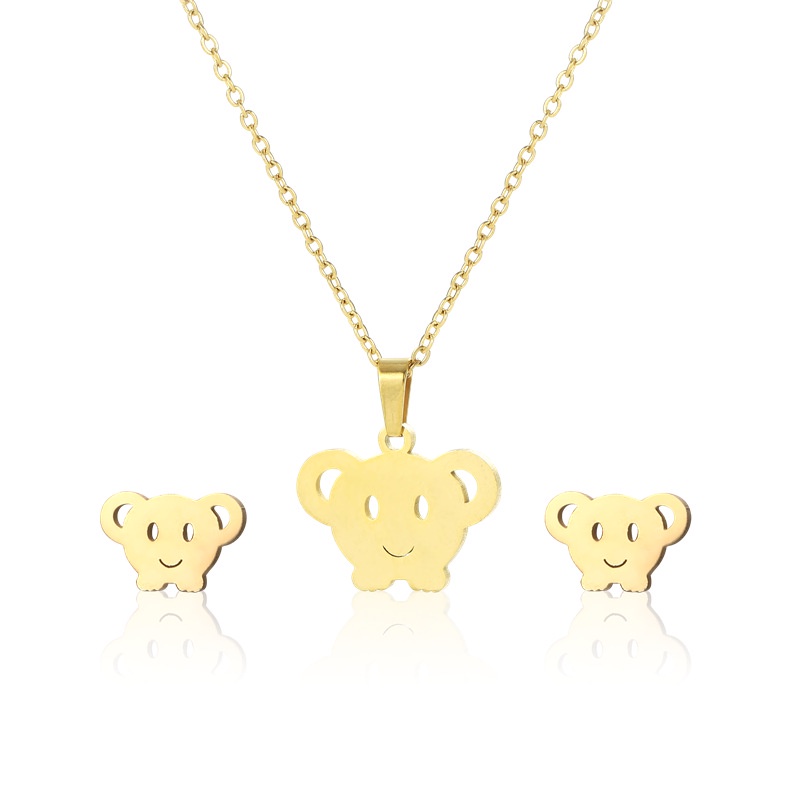 Lucu piggy kalung kalung 18K emas titanium steel ornamen hewan kalung set untuk wanita