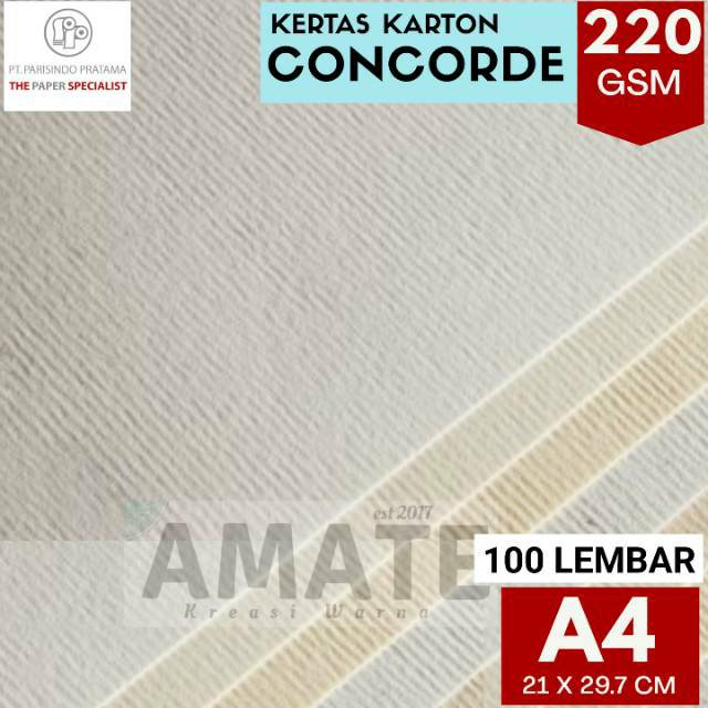 

Kertas Concorde Laid 220gsm A4 Karton Berteksture isi 100 Lembar