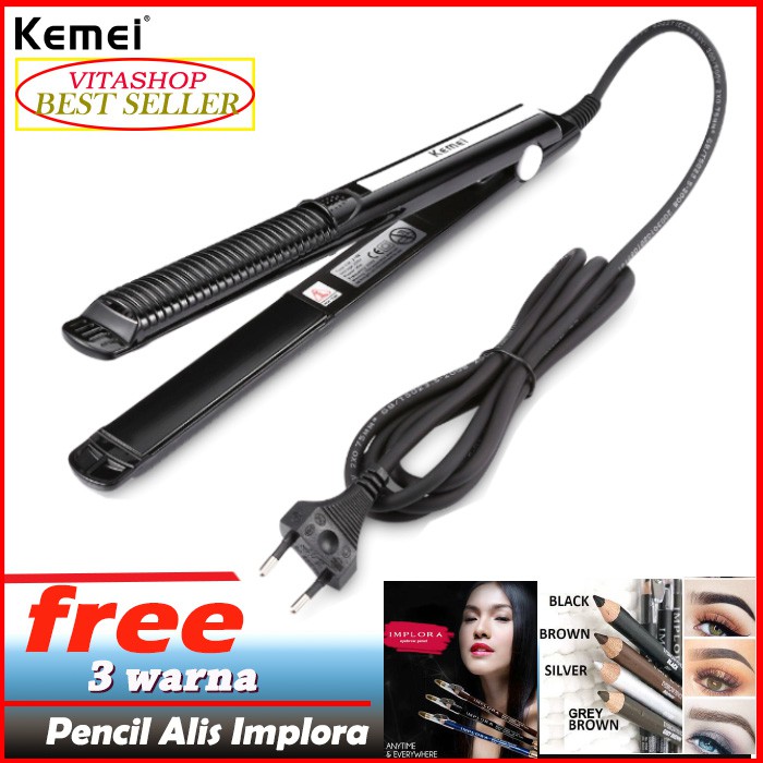 Catokan Kemei KM 2139 + GRATIS PENCIL ALIS 3 WARNA Catok Rambut Profesional 2 IN 1